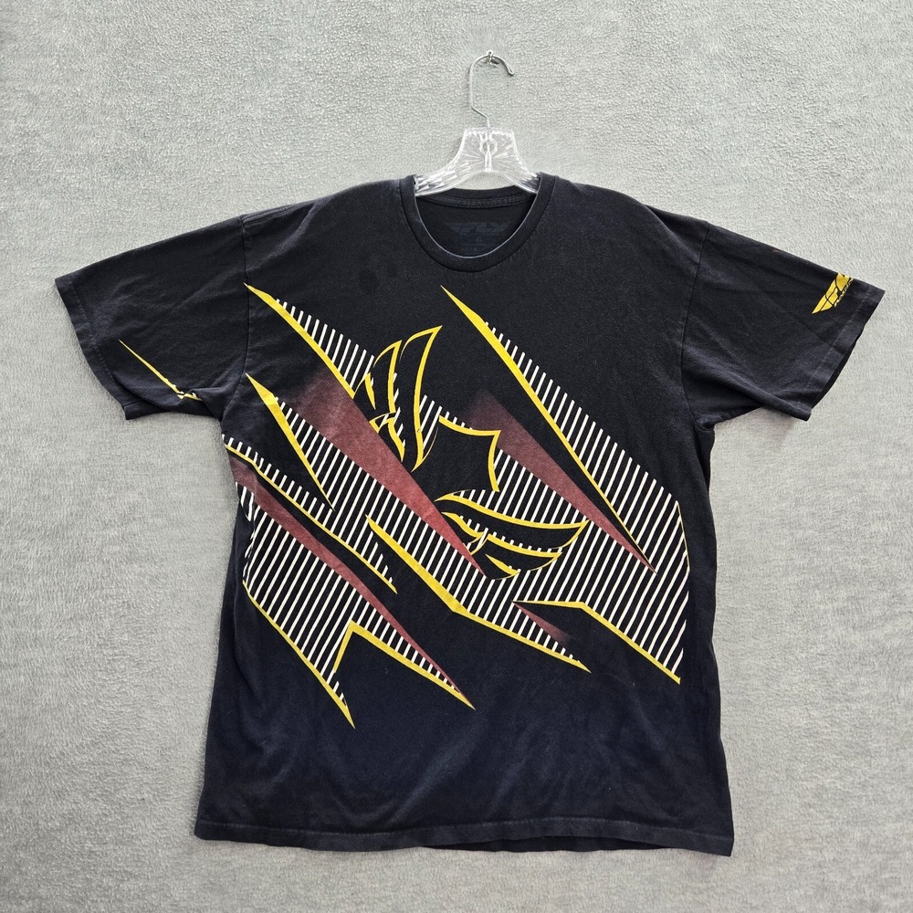 FLY Racing Men Shirt XL Black Logo Graphic Print Crew Neck Short Sleeve Tee READ